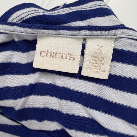 Chico’s 3 (XL) Women’s Blue White Striped Top 3/4 Sleeve Layered Asymmetrical - Picture 4 of 7